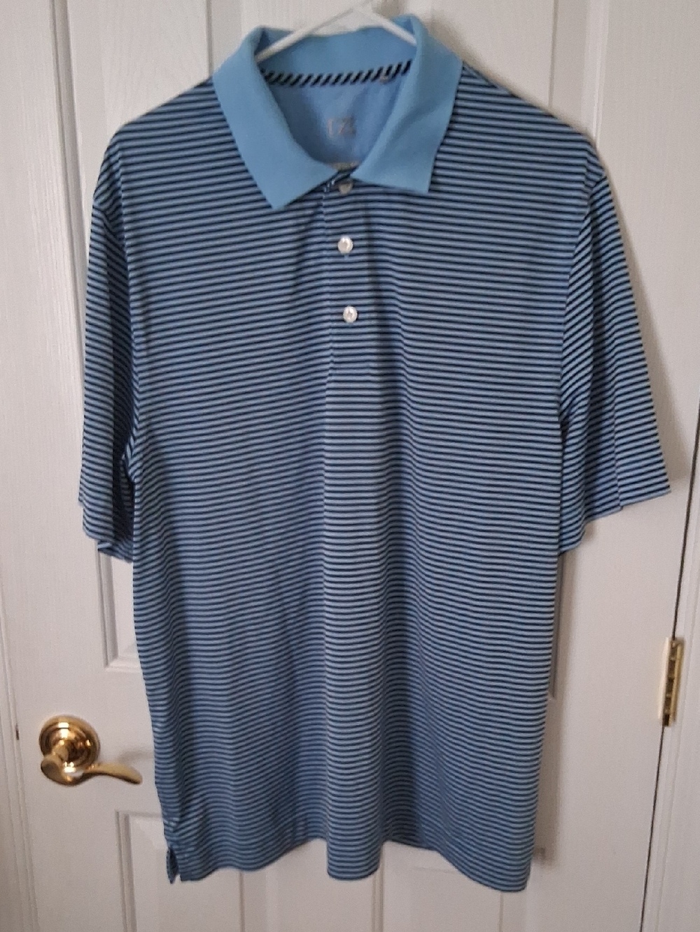 Men's Light Blue Striped Polo Shirt with Contrast Collar